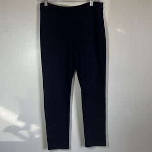 St John Wool Blend Slit Ankle Knit Side Zip Pants Size 6 Navy Blue